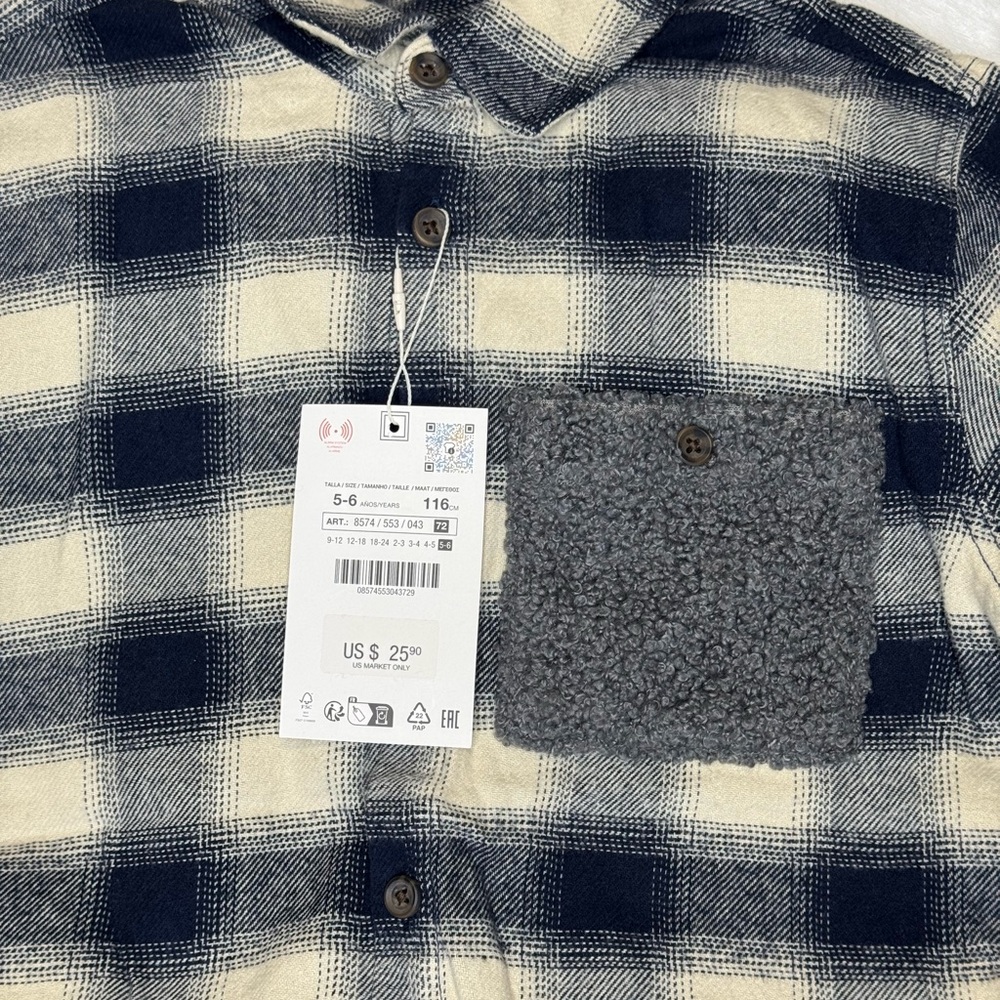 Zara Kids Plaid Shirt - Black and Cream - Picture 4 of 5
